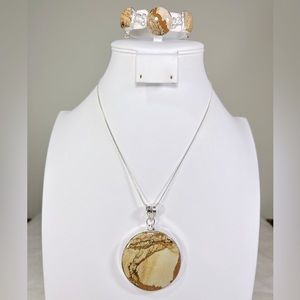 Picture Jasper 925 Large Circle Gemstone Pendant & Bracelet